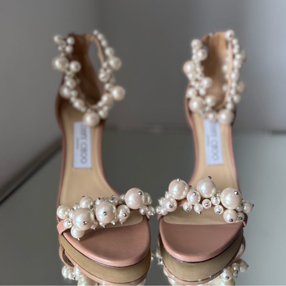 New JIMMY CHOO Maisel 100 pearl-embellished leather heeled sandals 36 $2,295 - Picture 5 of 12